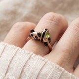 Panda Sushi Roll Ring (Peridot) in rose gold, worn on a model