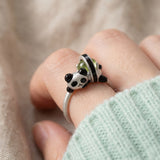 Panda Sushi Roll Ring (Peridot) in silver, worn on a model