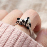 Panda Sushi Roll Ring (White Jade) in silver, worn on a model