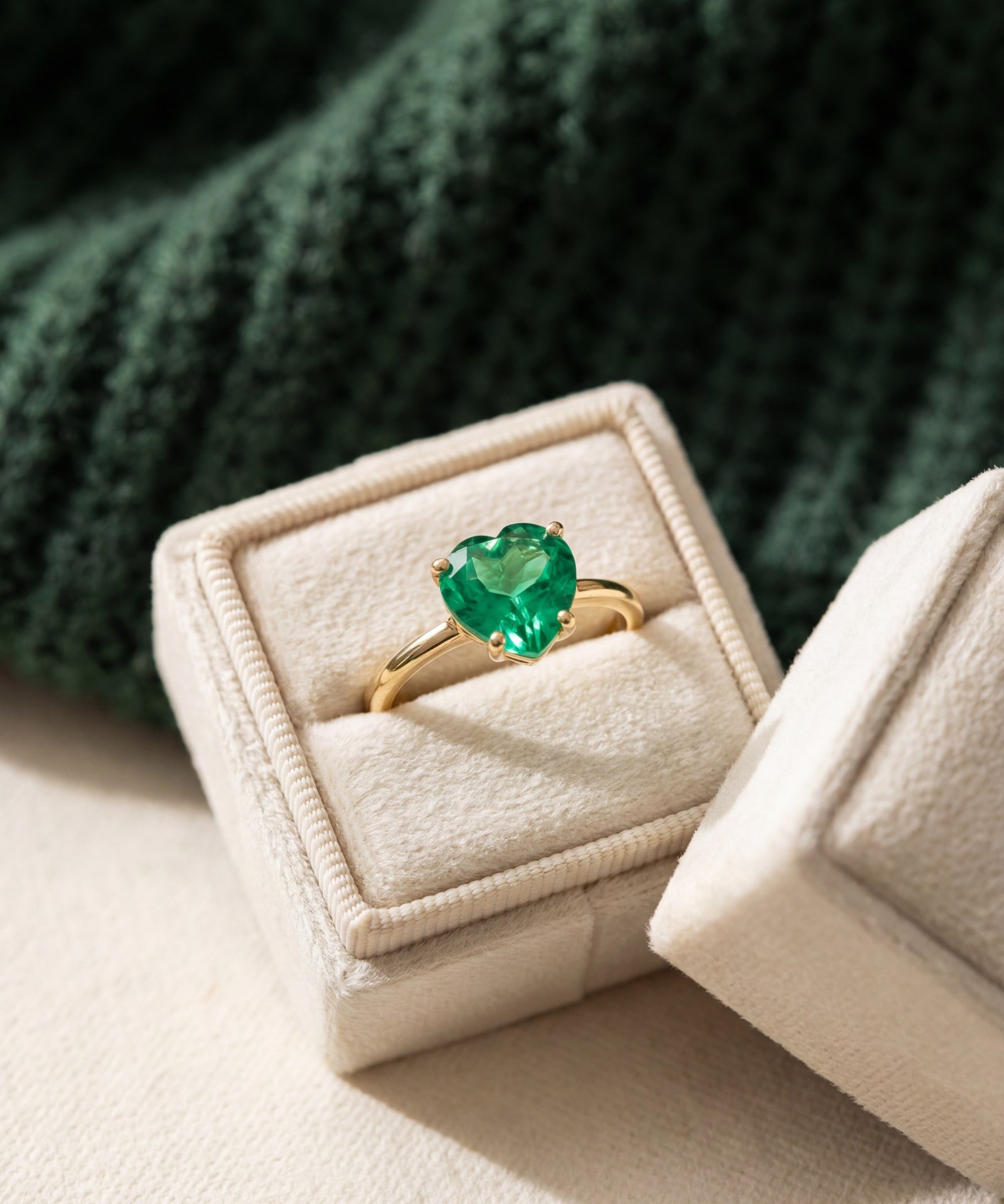 Paraiba Topaz Heart Ring | XL in yellow gold, laid flat on a tabletop