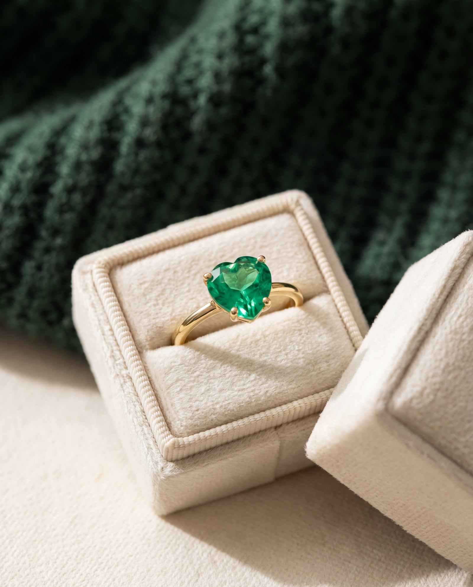 Paraiba Topaz Heart Ring | XL in yellow gold, laid flat on a tabletop