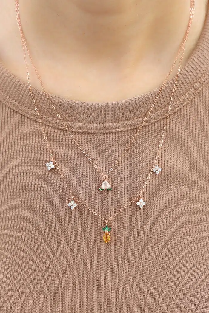 Peach Blossoming Layered Necklace Model Front