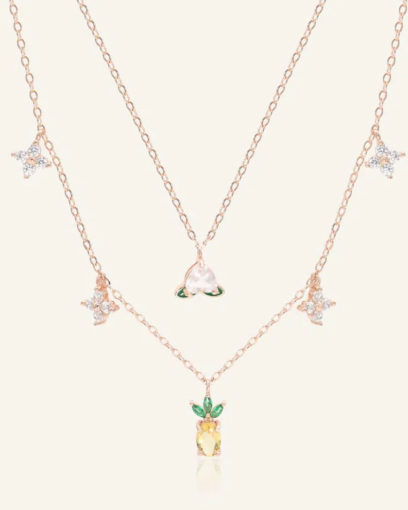 Peach Blossoming Layered Necklace Rose Gold