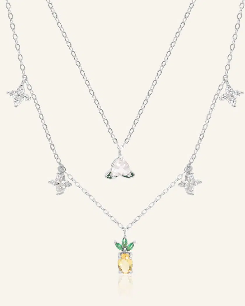 Peach Blossoming Layered Necklace Silver