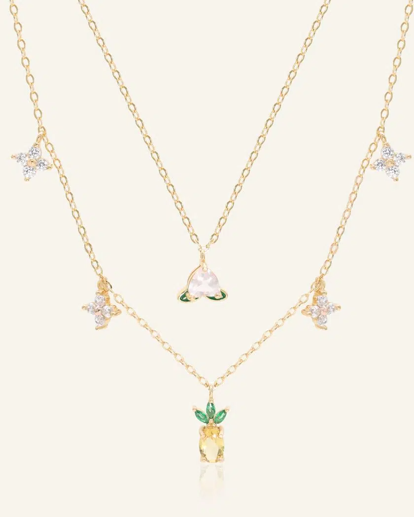 Peach Blossoming Layered Necklace Yellow Gold