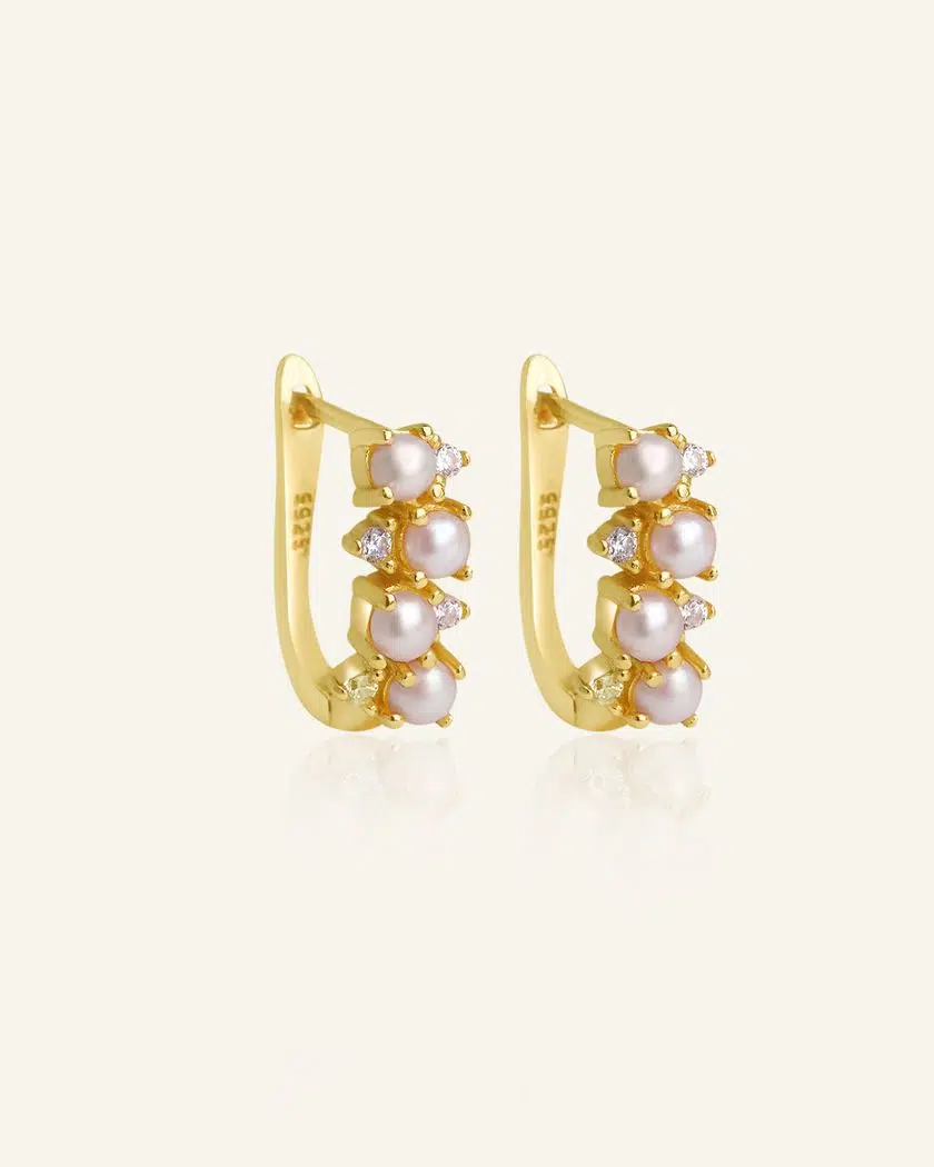 Pearl Cluster Huggies – Yellow Gold