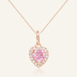 Pink Moissanite Heart Halo Necklace by Elate