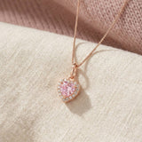 Pink Moissanite Heart Halo Necklace by Elate