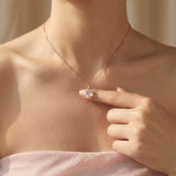 Pink Moissanite Heart Halo Necklace by Elate