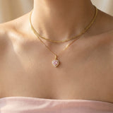 Pink Moissanite Heart Halo Necklace by Elate