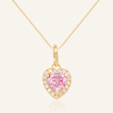 Pink Moissanite Heart Halo Necklace by Elate