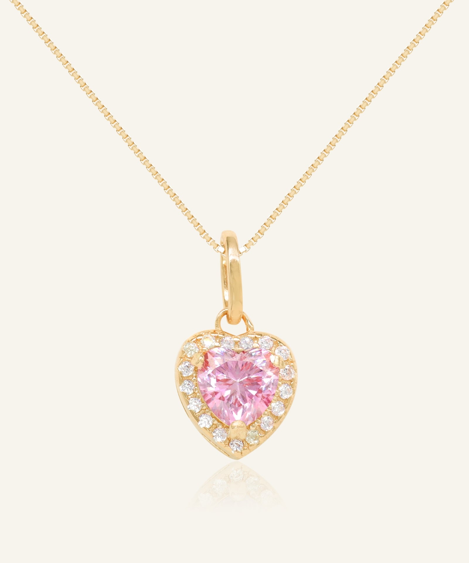 Pink Moissanite Heart Halo Necklace by Elate