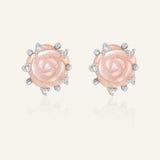 Handcarved Pink Shell Rose Studs