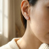 Handcarved Pink Shell Rose Studs