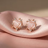 Handcarved Pink Shell Rose Studs