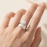 Polar Bear Moissanite Ring in silver, worn on a model