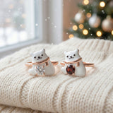 Polar Bear Moissanite Ring in rose gold, laid flat on a tabletop