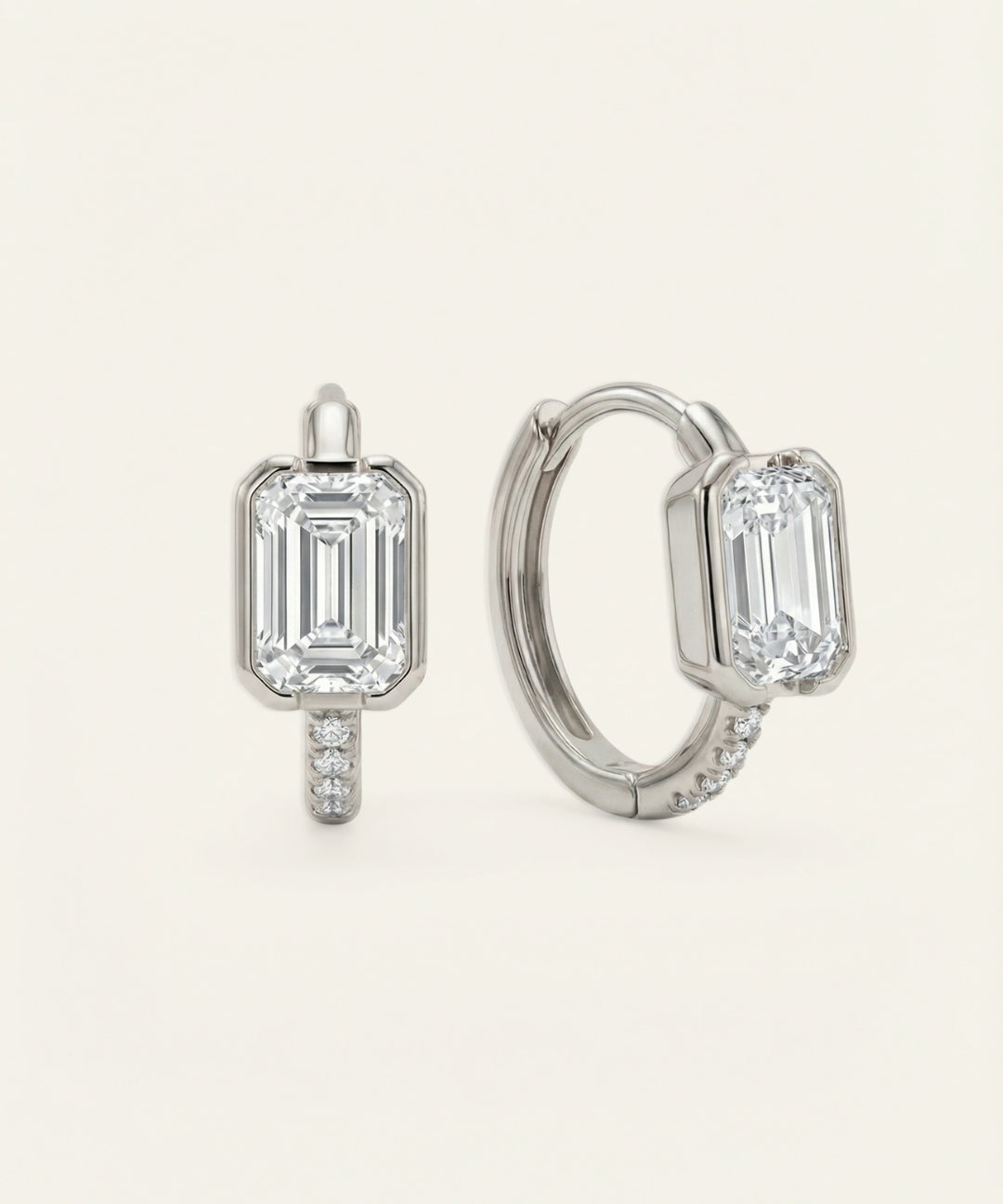 Prism Moissanite Huggies, Emerald Cut