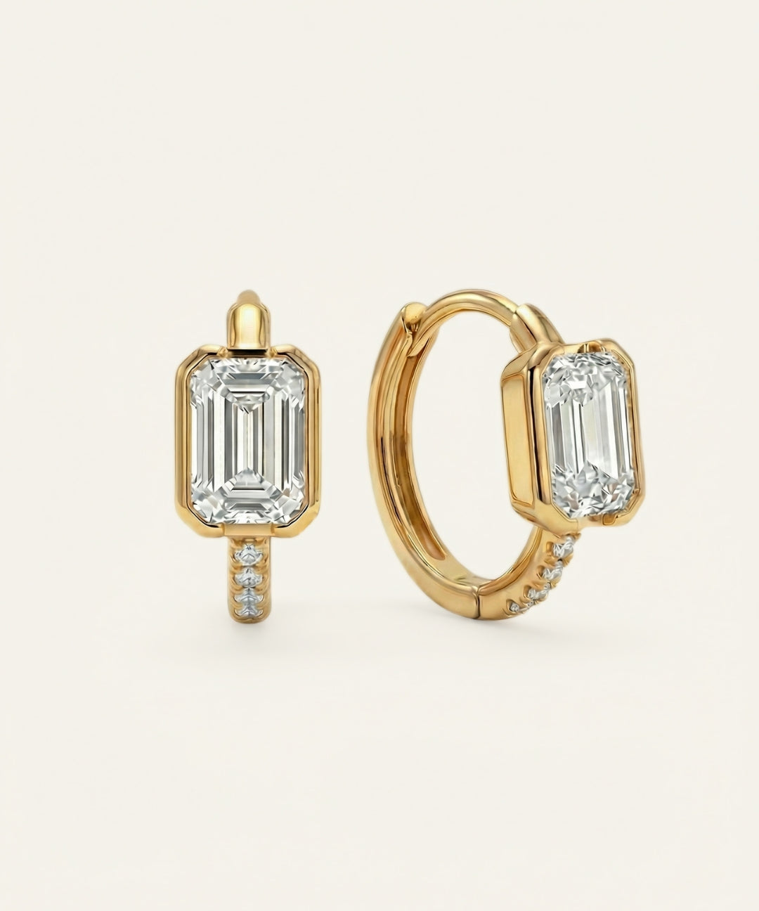 Prism Moissanite Huggies, Emerald Cut