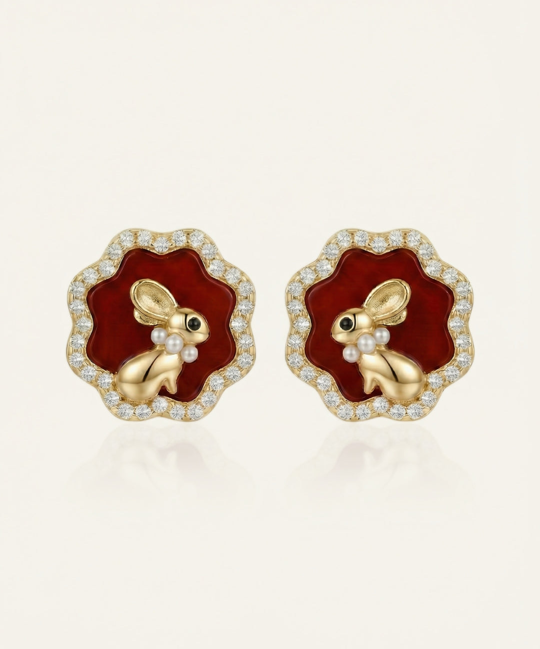 Red Agate Bunny Studs