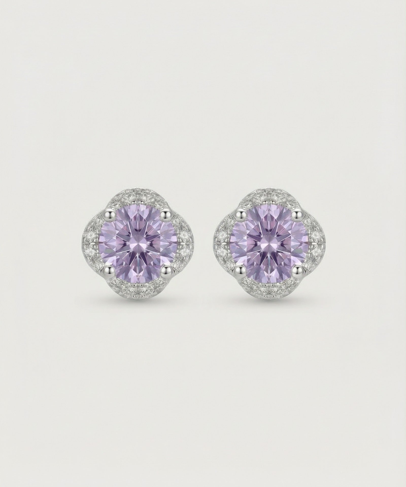 Scallop Halo Moissanite Studs, Lavender Mist