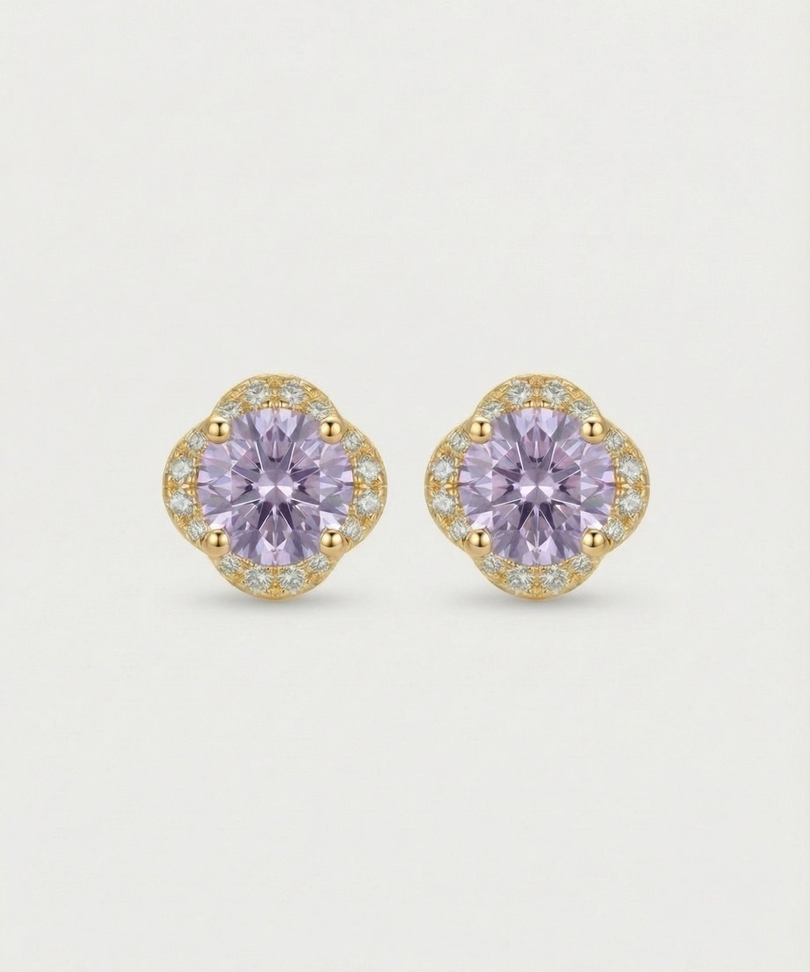 Scallop Halo Moissanite Studs, Lavender Mist