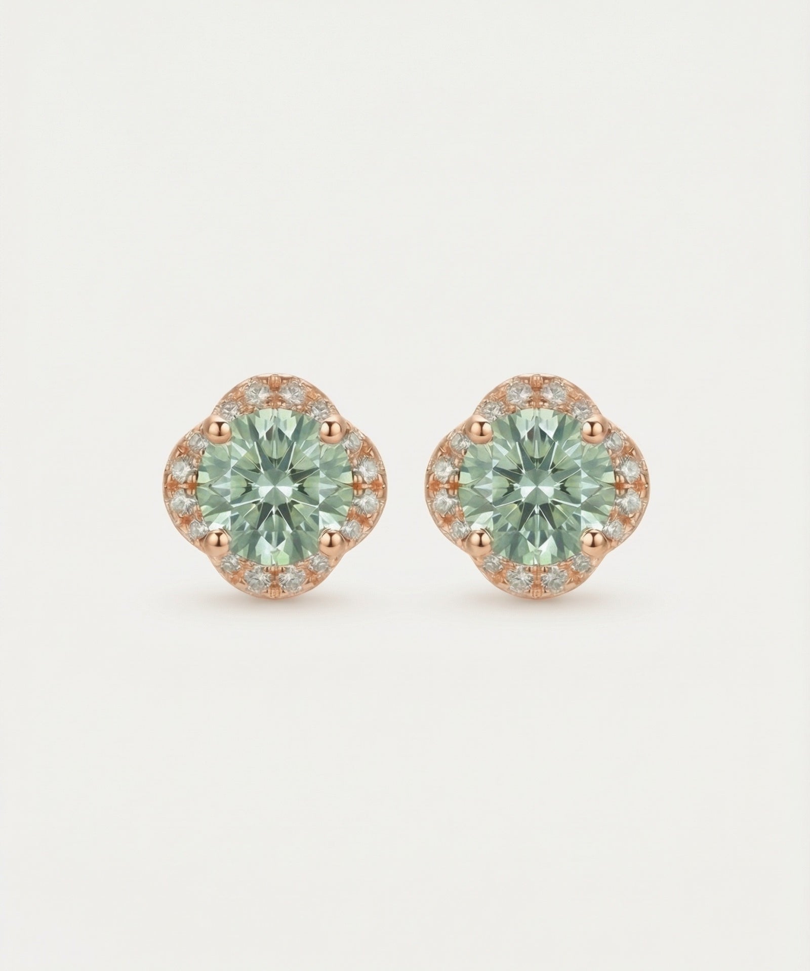 Scallop Halo Moissanite Studs, Mint Leaf