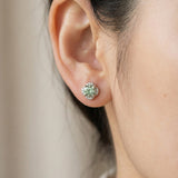 Scallop Halo Moissanite Studs, Mint Leaf