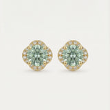 Scallop Halo Moissanite Studs, Mint Leaf