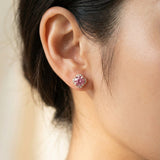 Scallop Halo Moissanite Studs, Sunset Rose
