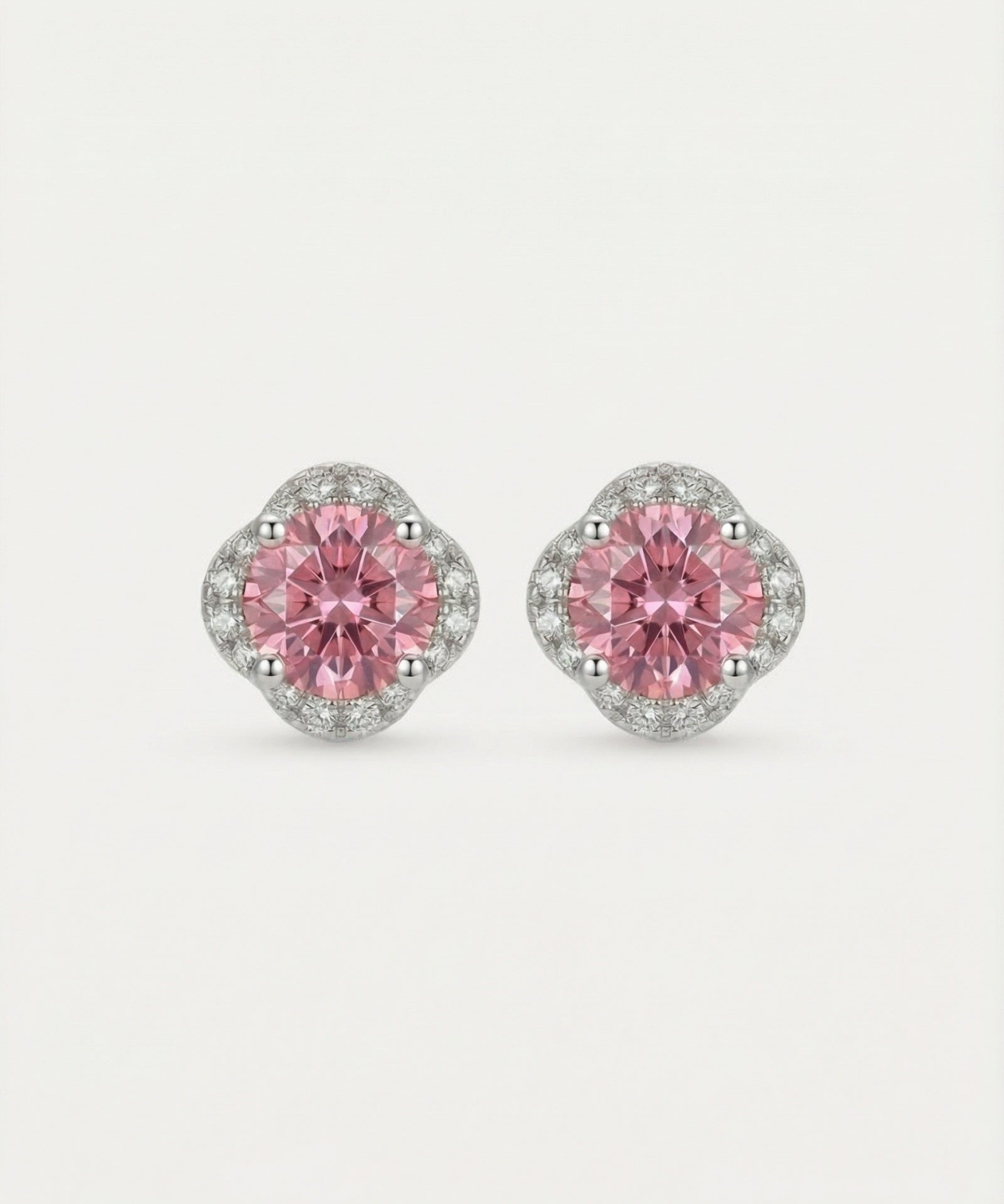 Scallop Halo Moissanite Studs, Sunset Rose