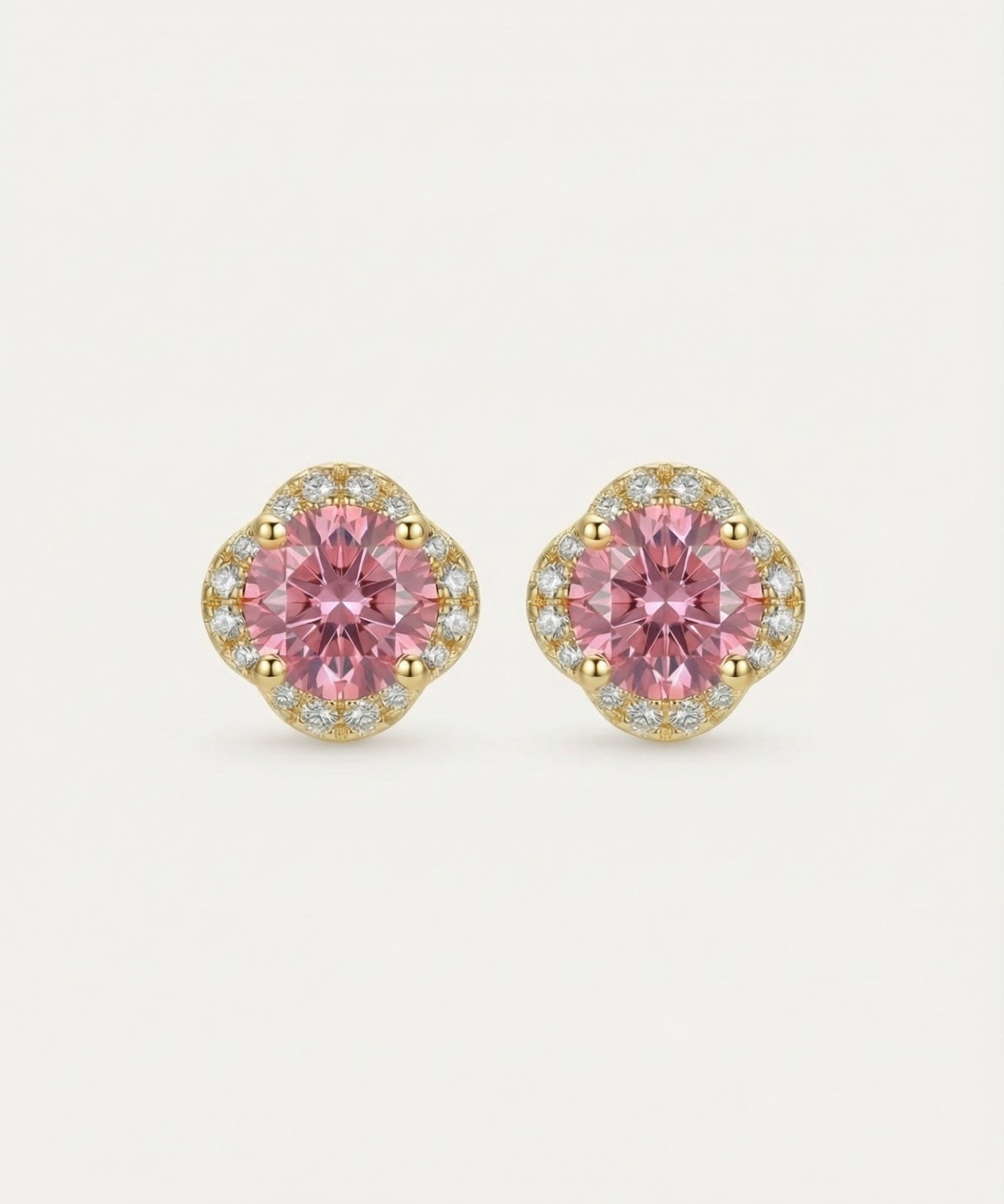 Scallop Halo Moissanite Studs, Sunset Rose