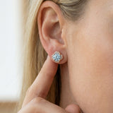 Scallop Halo Moissanite Studs, Sky Dew