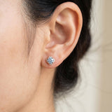 Scallop Halo Moissanite Studs, Sky Dew