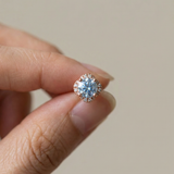 Scallop Halo Moissanite Studs, Sky Dew
