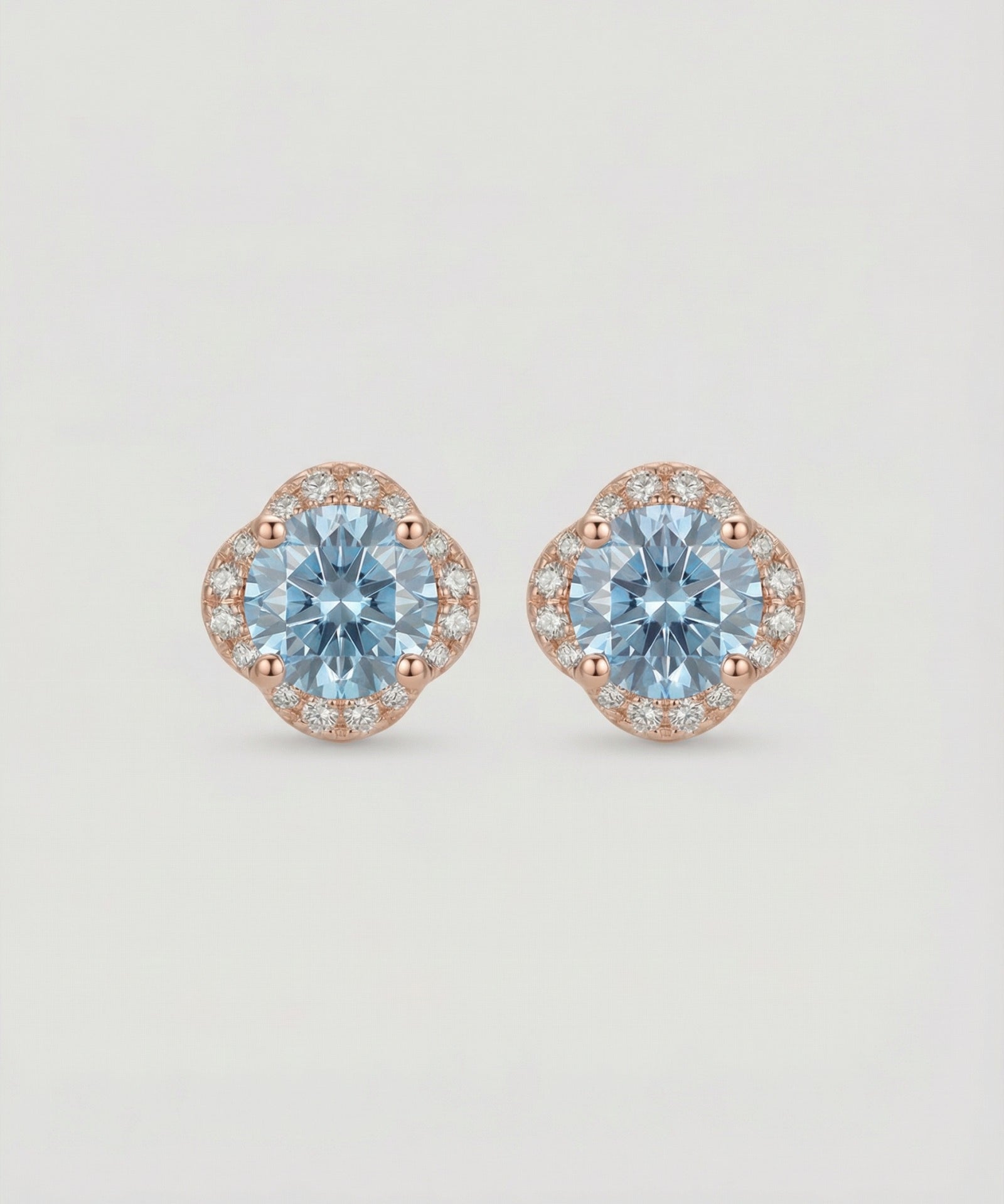 Scallop Halo Moissanite Studs, Sky Dew