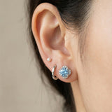Scallop Halo Moissanite Studs, Sky Dew