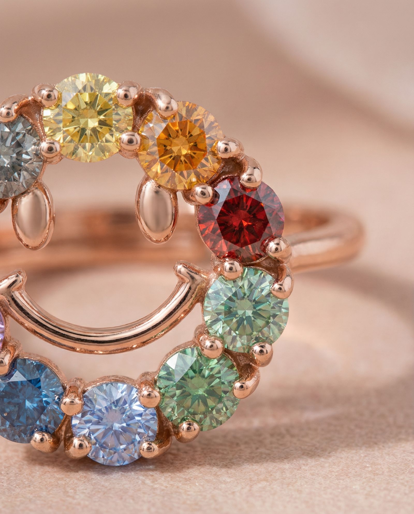 Smiley Ring | Moissanite, close-up detail in rose gold