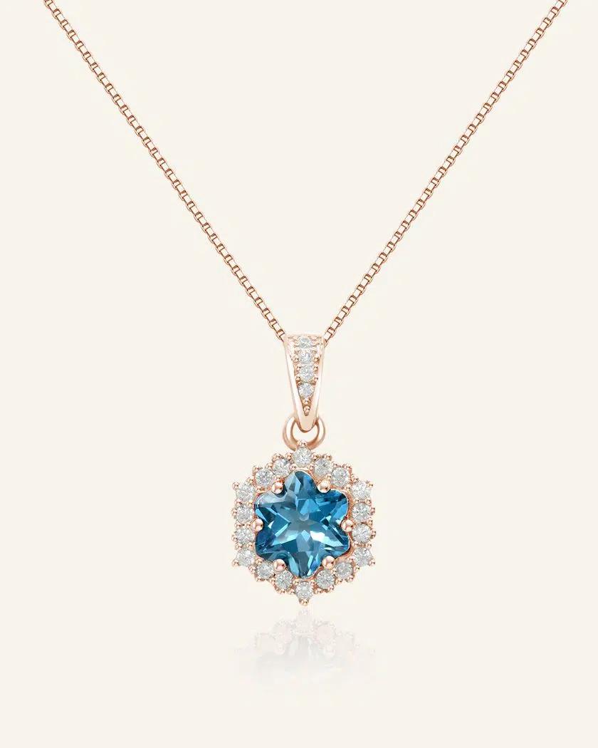 Snowflake Cut Necklace London Blue Topaz Rose Gold2