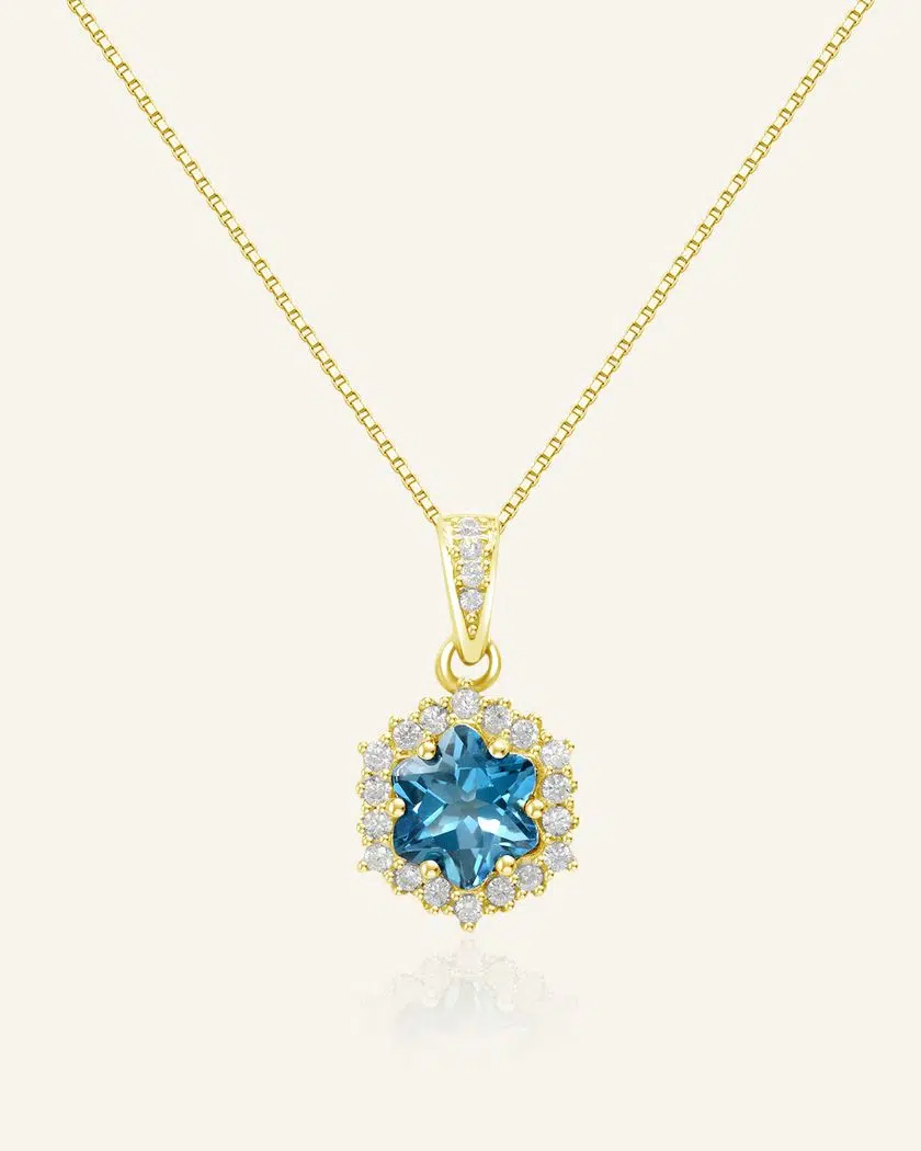 Snowflake Cut Necklace London Blue Topaz Yellow Gold2