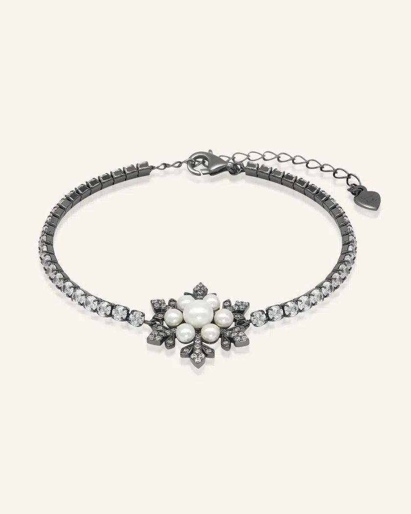 Snowflake Pearl Tennis Bracelet Black Gold