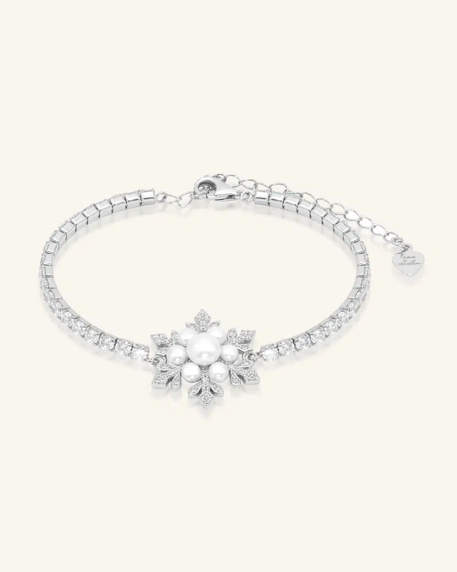 Snowflake Pearl Tennis Bracelet Silver