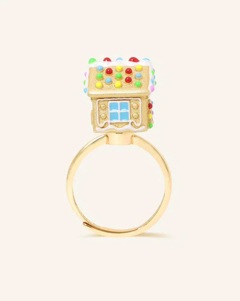Spinning Gingerbread House Ring Yellow Gold
