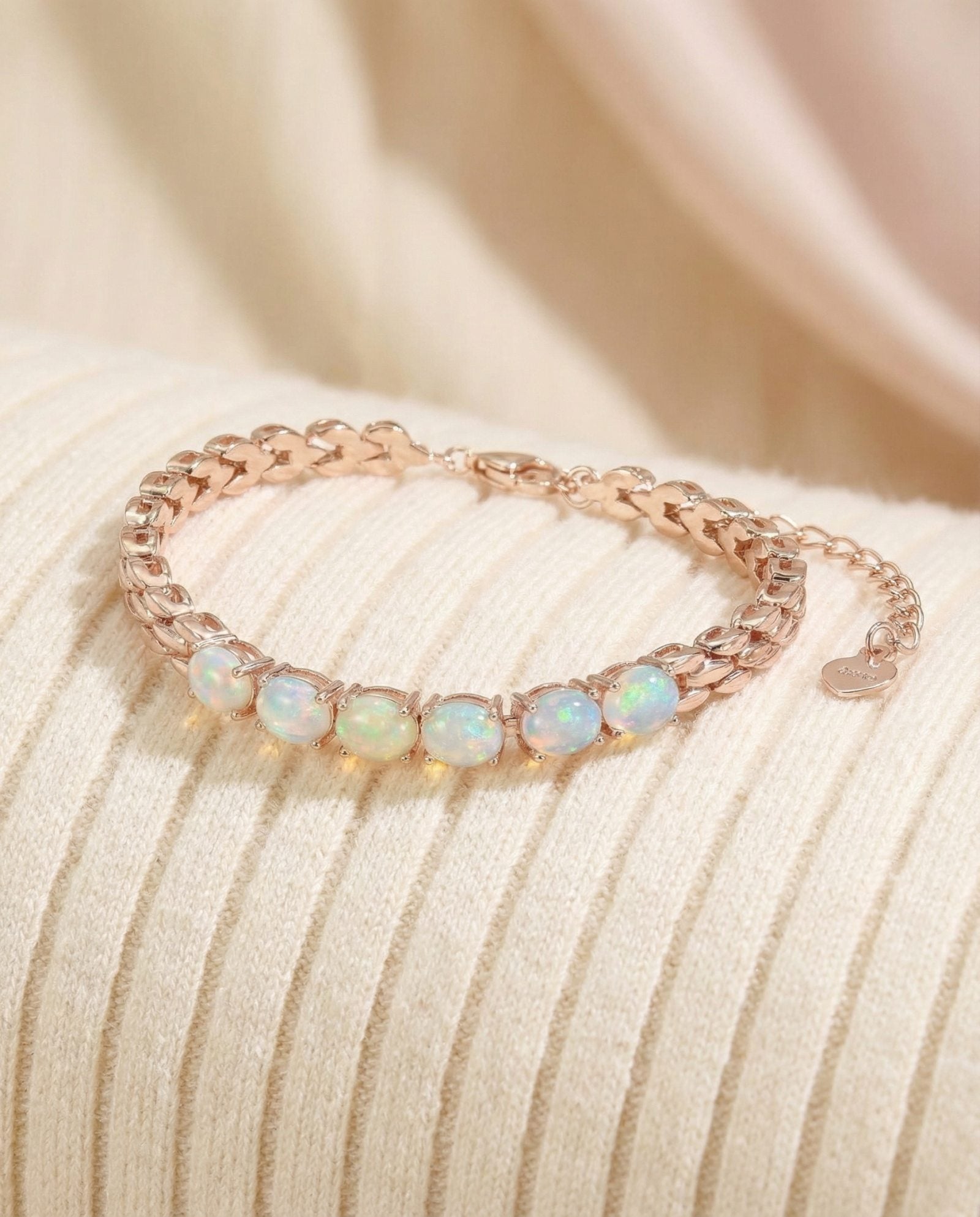 Watch Chain Opal Bracelet laid flat on a tabletop