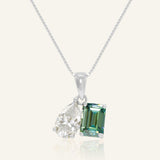 Toi et Moi Moissanite Necklace (White & Green)