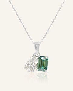 Toi et Moi Moissanite Necklace (White & Green)