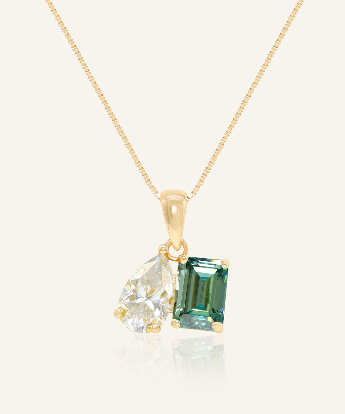 Toi et Moi Moissanite Necklace (White & Green)