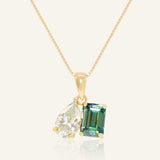 Toi et Moi Moissanite Necklace (White & Green)