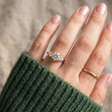 Trilogy Moissanite Ring | Elate in rose gold, worn on a model