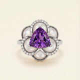 Violet Grande Bloom Ring in Rhodium-plated Silver with a statement 10.5mm floral silhouette and natural amethyst.